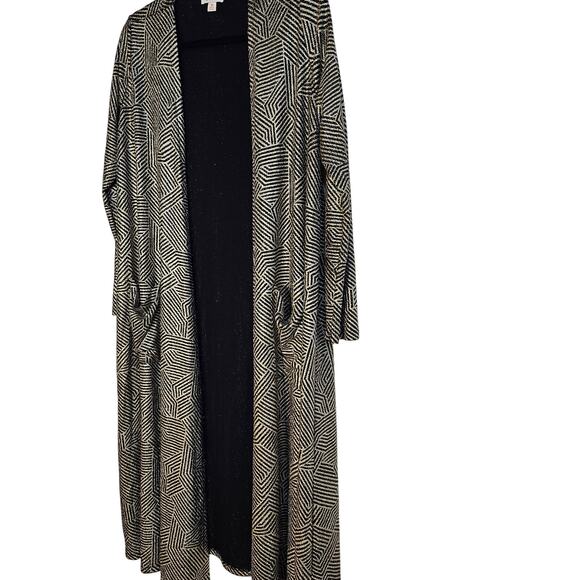 Lularoe Elegant Black Gold Sparkle Sarah long Duster size medium - Picture 2 of 7
